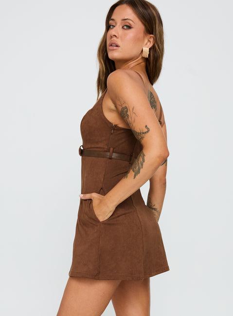 Way Back In Faux Suede Mini Dress Brown Product Image