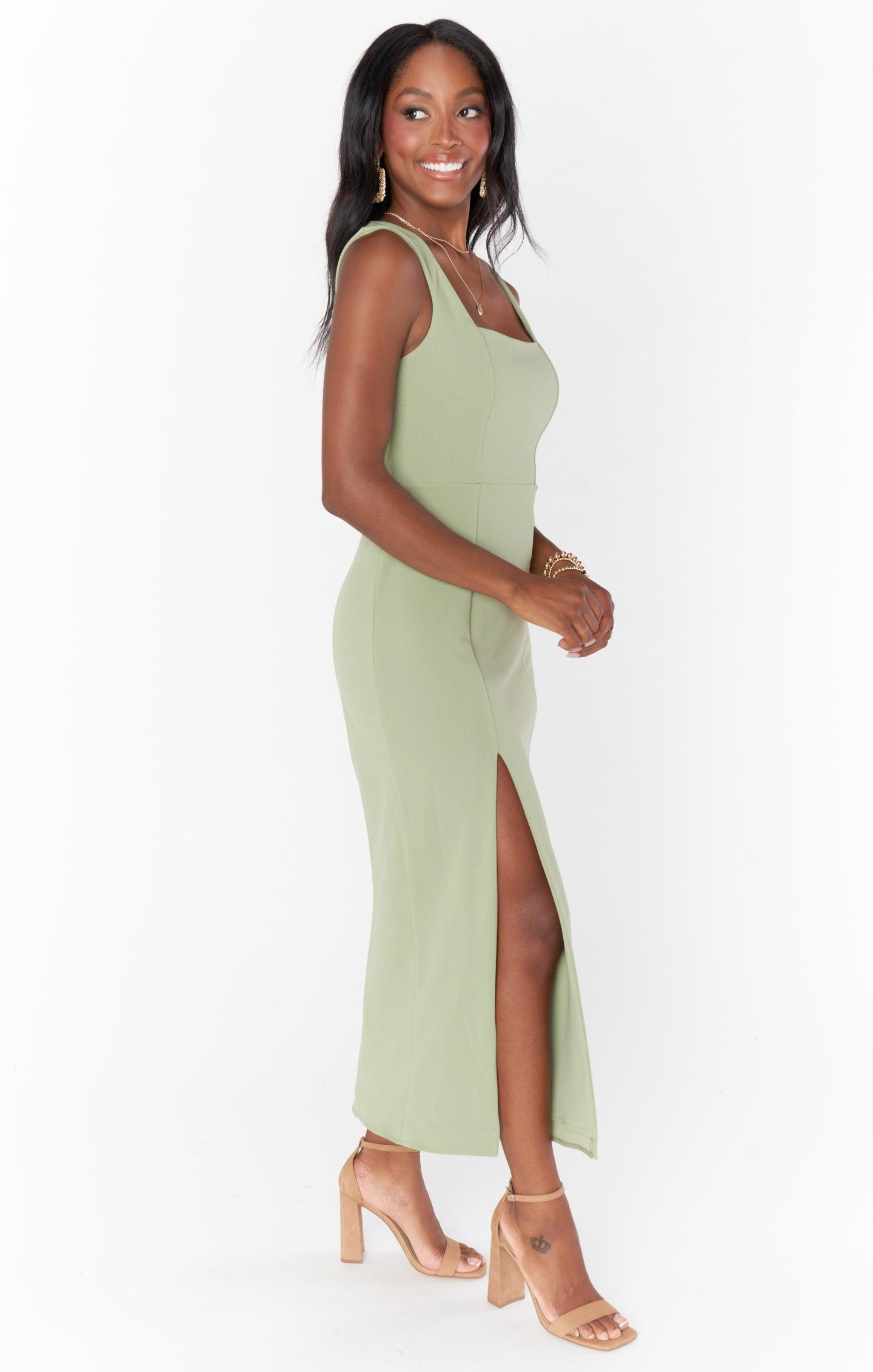 Eden Midi Dress ~ Moss Green Stretch Product Image