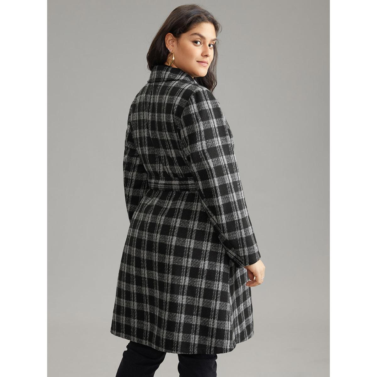 Plus Size Plaid Button Up Belted Bowknot Maxi Coat Women Gray Elegant Lined Ladies Dailywear Winter Coats BloomChic 28/5X Product Image