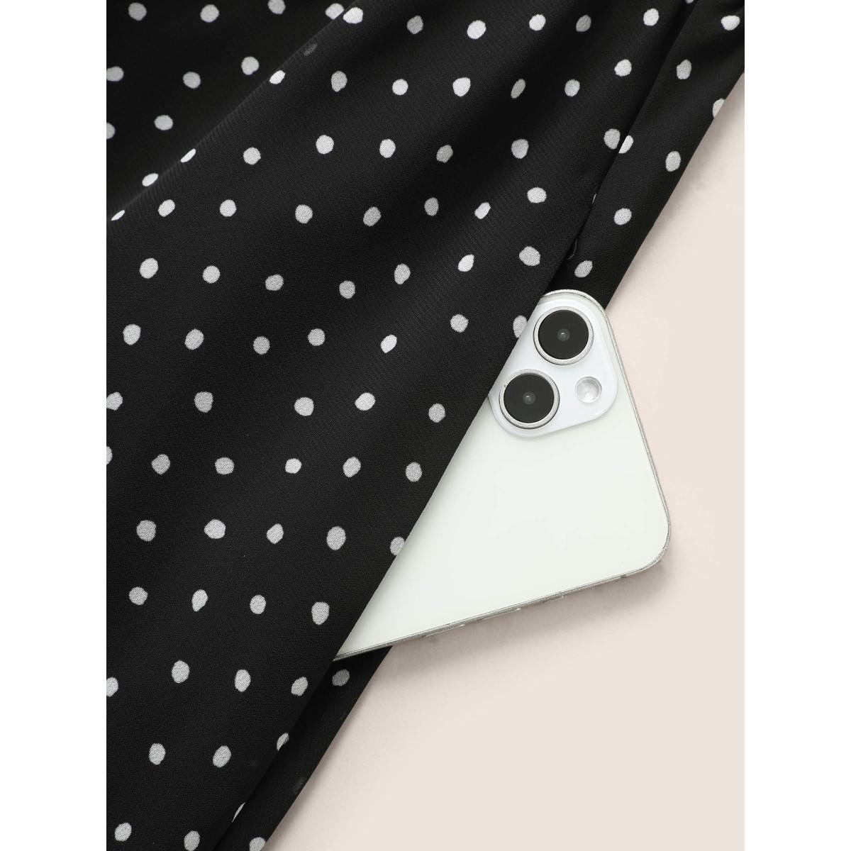 Plus Size Chiffon Polka Dot Ruffle Sleeve Dress Black Women Elegant See through Flat collar Short sleeve Curvy BloomChic 30/6X Product Image