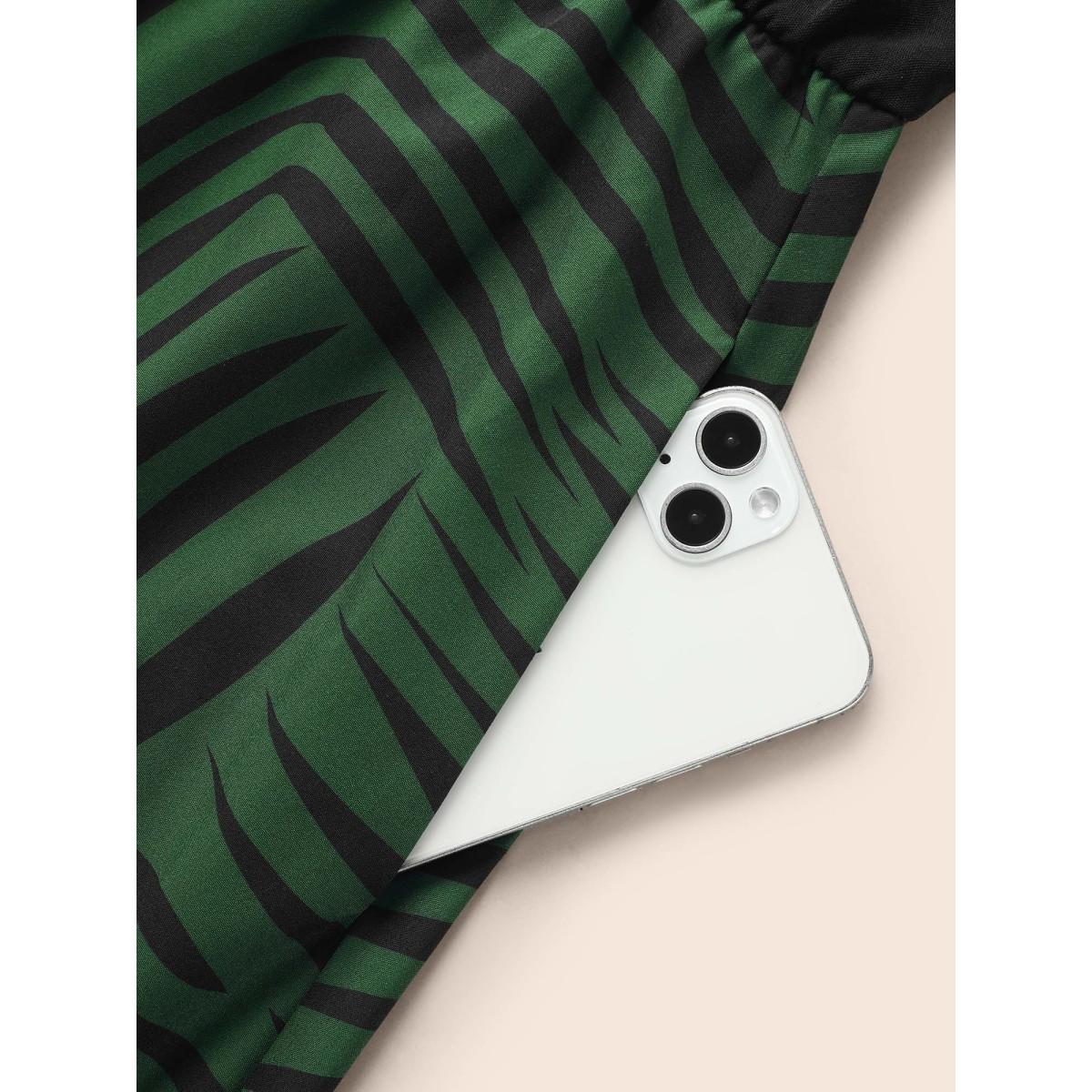 Plus Size Geometric Patchwork Button Up Belted Dress Black Women At the Office Belted Shirt collar Long Sleeve Curvy BloomChic 14-16/1X Product Image