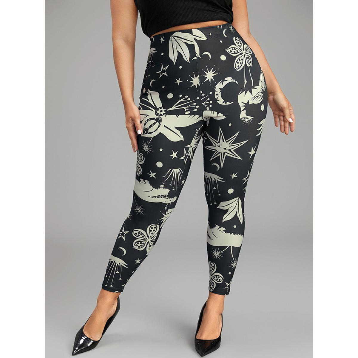 Plus Size Natural Print High Rise Skinny Leggings Women Black Casual High stretch Skinny High Rise Everyday Leggings BloomChic 30/6X Product Image
