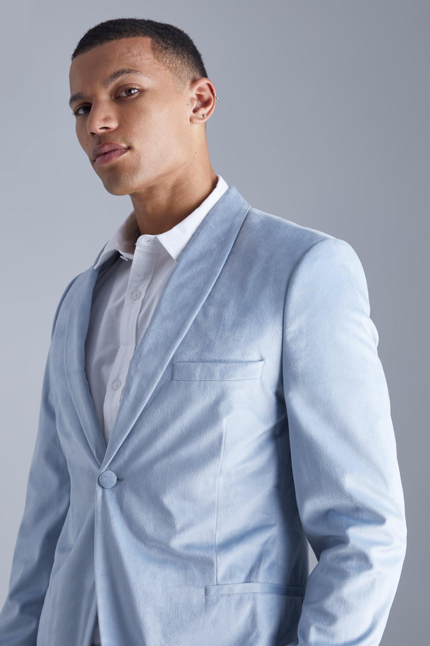 Tall Skinny Velour Blazer | boohooMAN USA Product Image