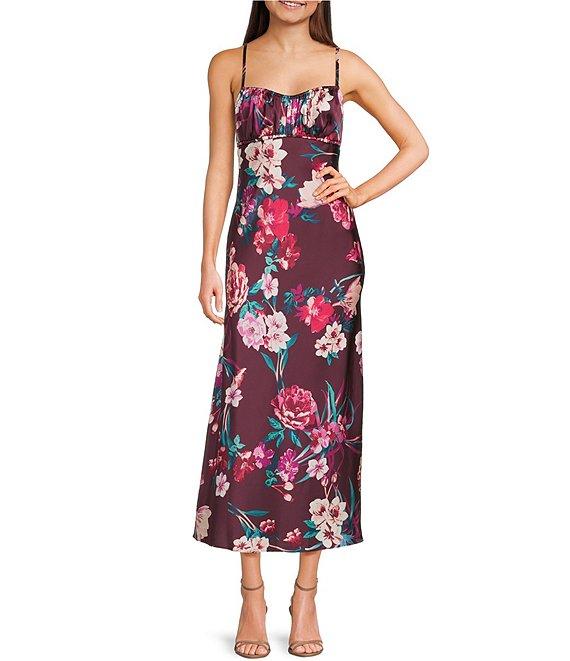 B. Darlin Spaghetti Strap Emma Floral Printed Bodice Midi Dress Product Image