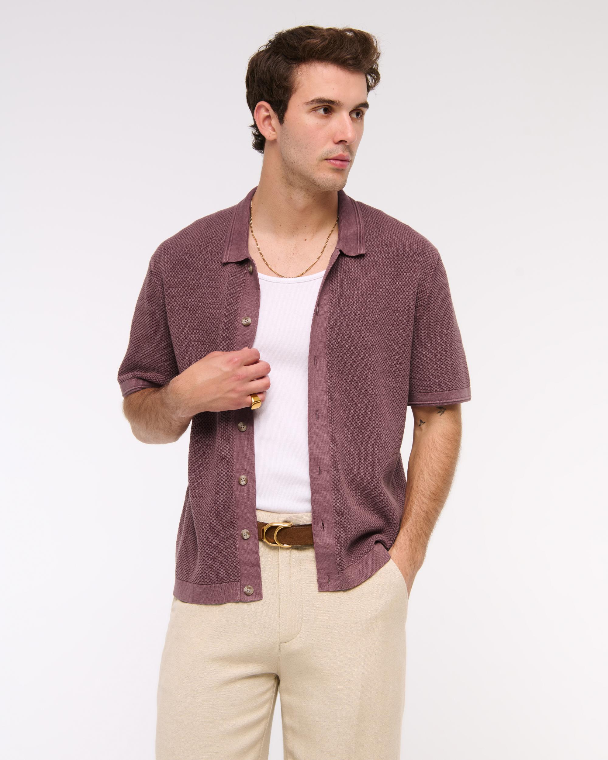 Garment Dye Button-Through Sweater Polo Product Image