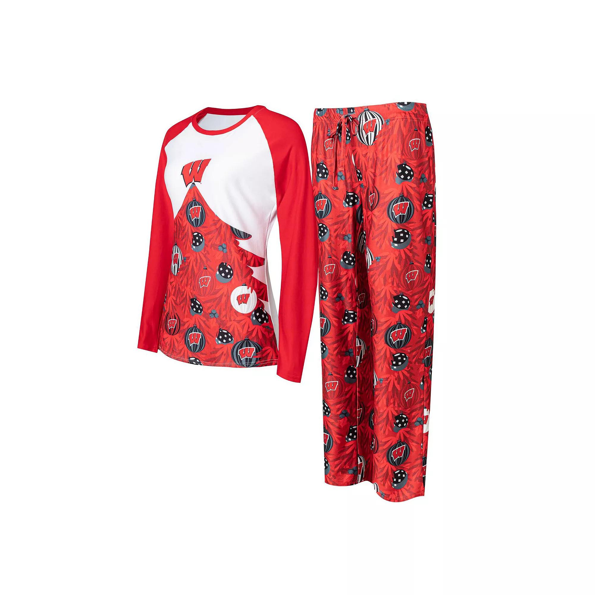 Women's Concepts Sport Red Wisconsin Badgers Tinsel Ugly Sweater Long Sleeve T-Shirt & Pants Sleep Set,  Product Image