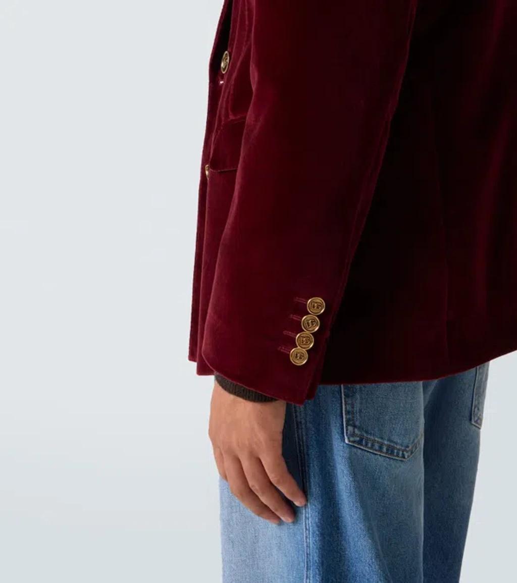 DOLCE & GABBANA Sicilia Velvet Double-breasted Blazer In Red Product Image