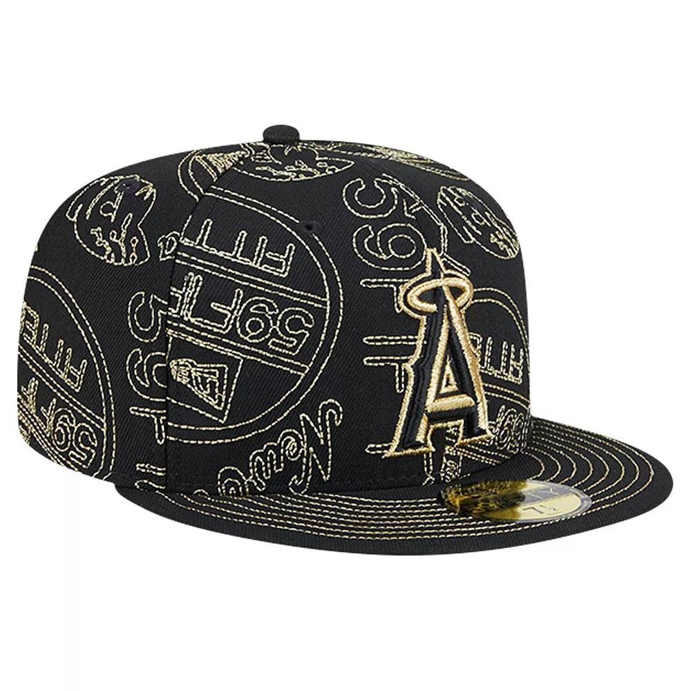 Men's New Era Black Los Angeles Angels 59FIFTY Day Allover Fitted Hat,  Product Image