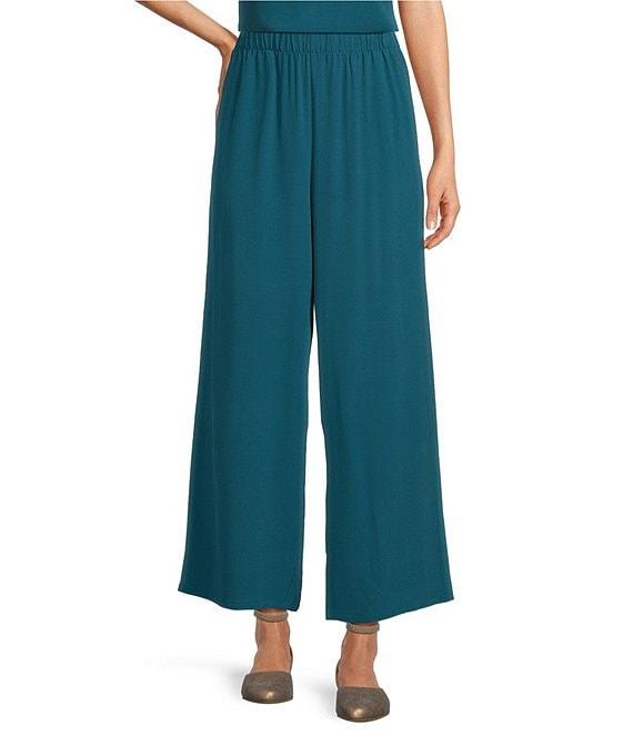 Eileen Fisher Petite Size Silk Georgette Crepe Wide-Leg Pull-On Ankle Pants Product Image