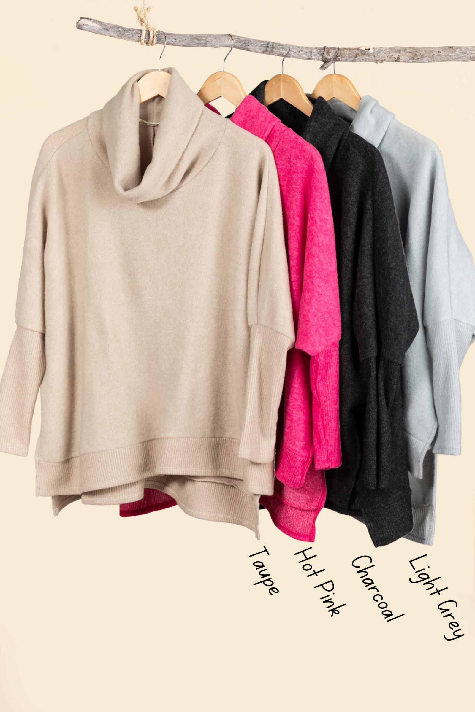 Cowl Neck High-Low Knit Tunic Top Product Image