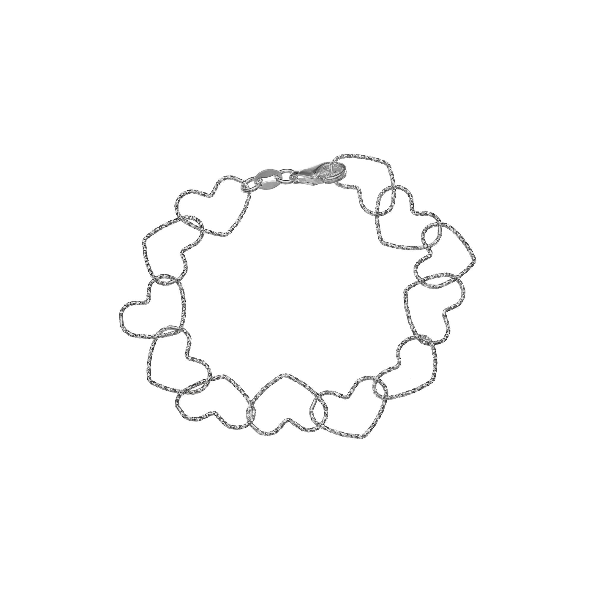 PRIMROSE Sterling Silver Textured Heart Link Bracelet, Women's, Size: 7.5", Grey Product Image