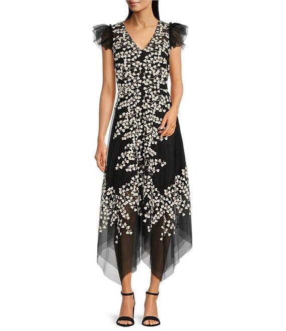 Alex Marie Kate V-Neck Short Flutter Sleeve Embroidered Lace Midi Dress Product Image