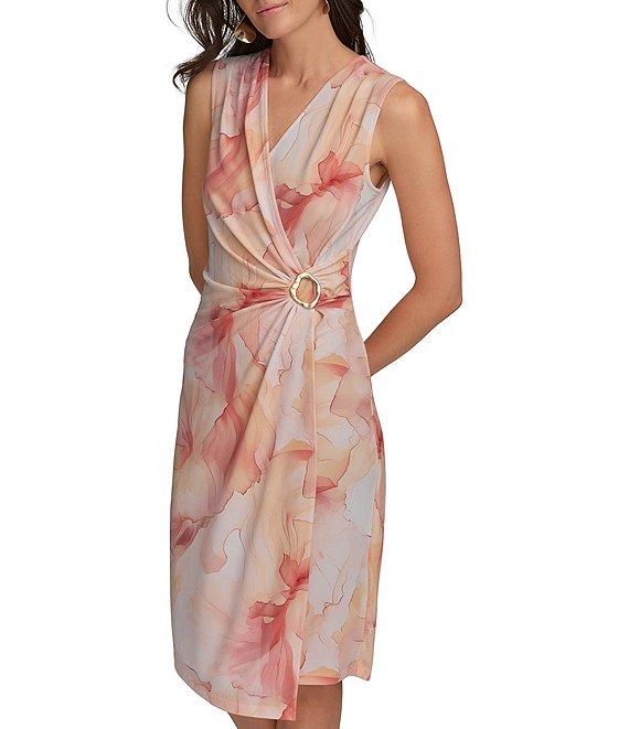 Donna Karan V-Neck Sleeveless Faux Wrap Midi Dress Product Image
