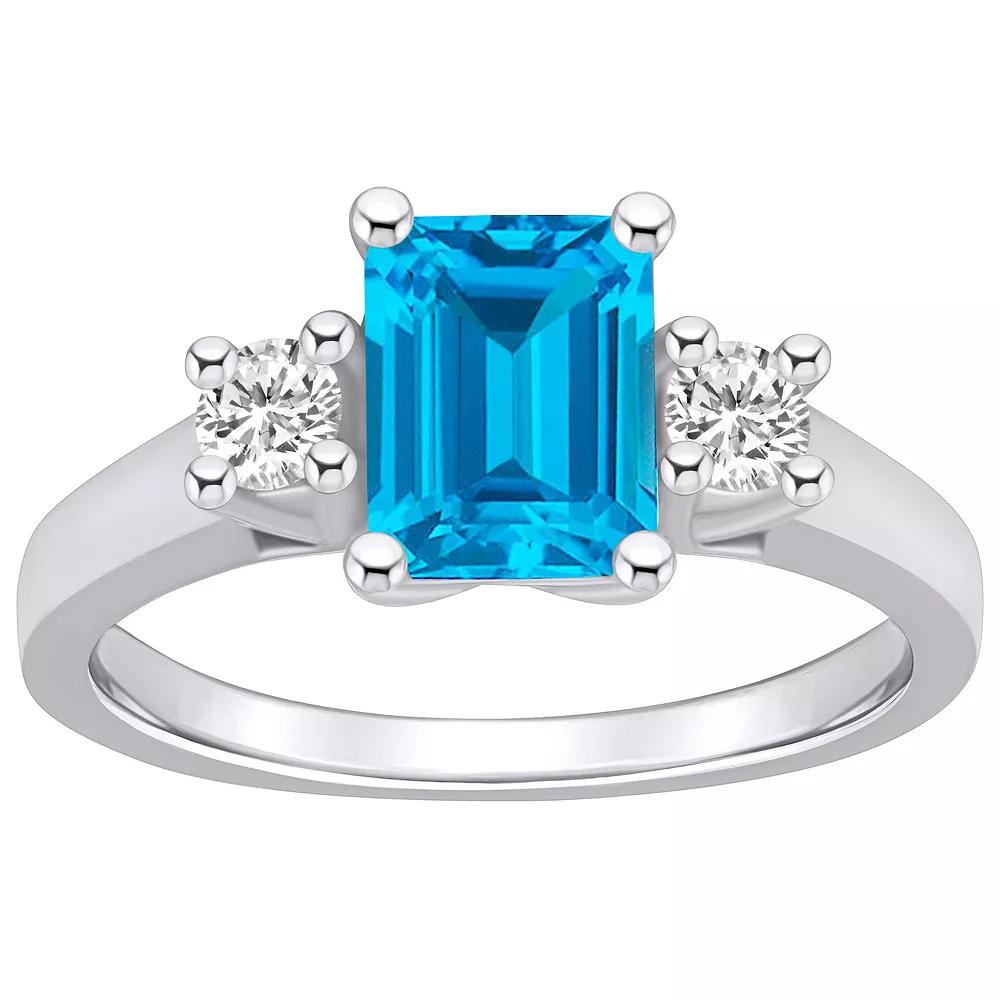 Alyson Layne 14k White Gold Emerald Cut Blue Topaz & 1/4 Carat T.W. Diamond Ring, Women's, Size: 5 Product Image
