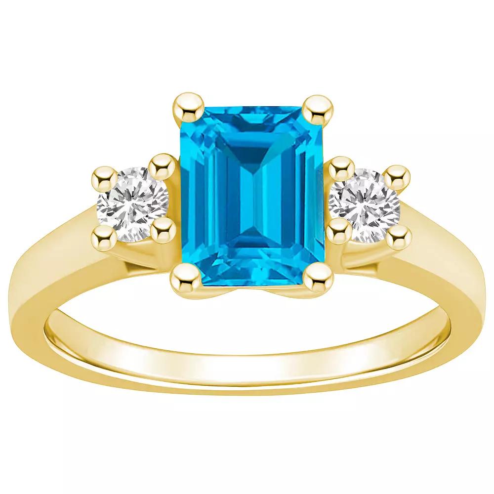 Alyson Layne 14k Gold Emerald Cut Blue Topaz & 1/4 Carat T.W. Diamond Ring, Womens Product Image