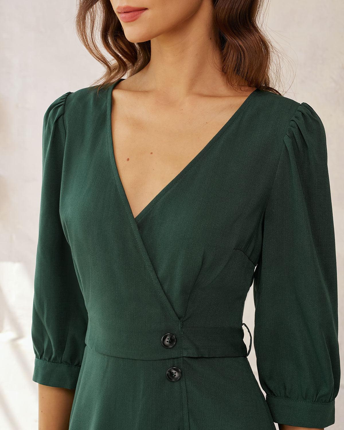 Green Wrap A-Line Mini Dress Product Image