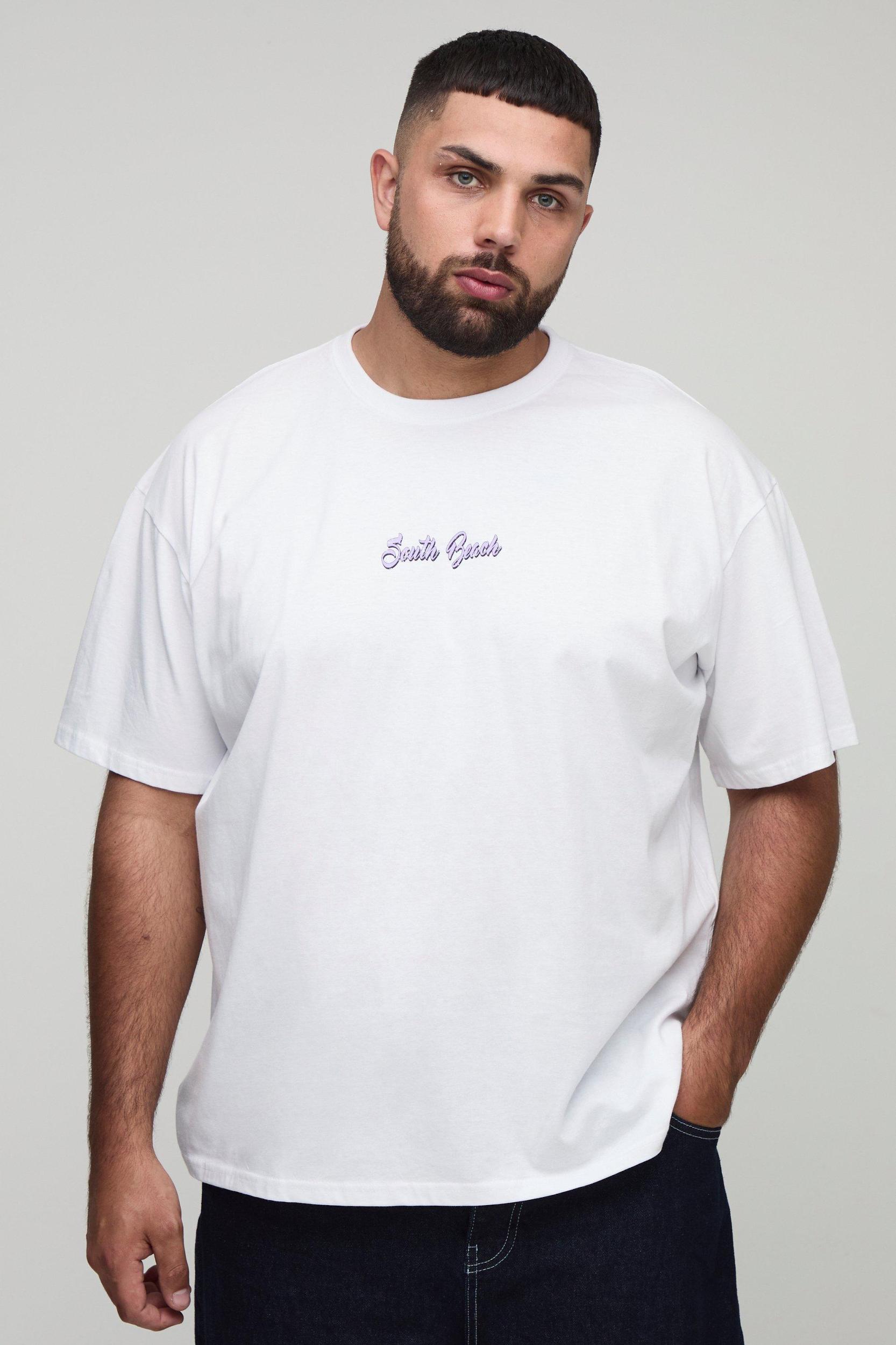 Plus Oversized South Beach Retro Print T-Shirt | boohooMAN USA Product Image