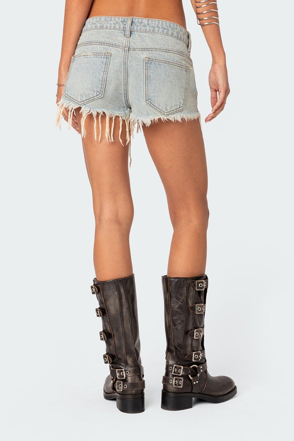 Frayed Vintage Washed Denim Shorts Product Image