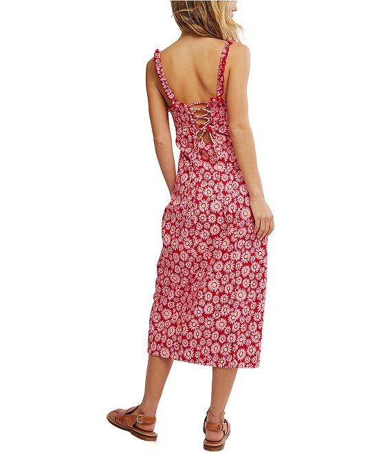 Free People Lucinda Daisy Print Square Neck Sleeveless Tie-Back Sheath Dress Product Image