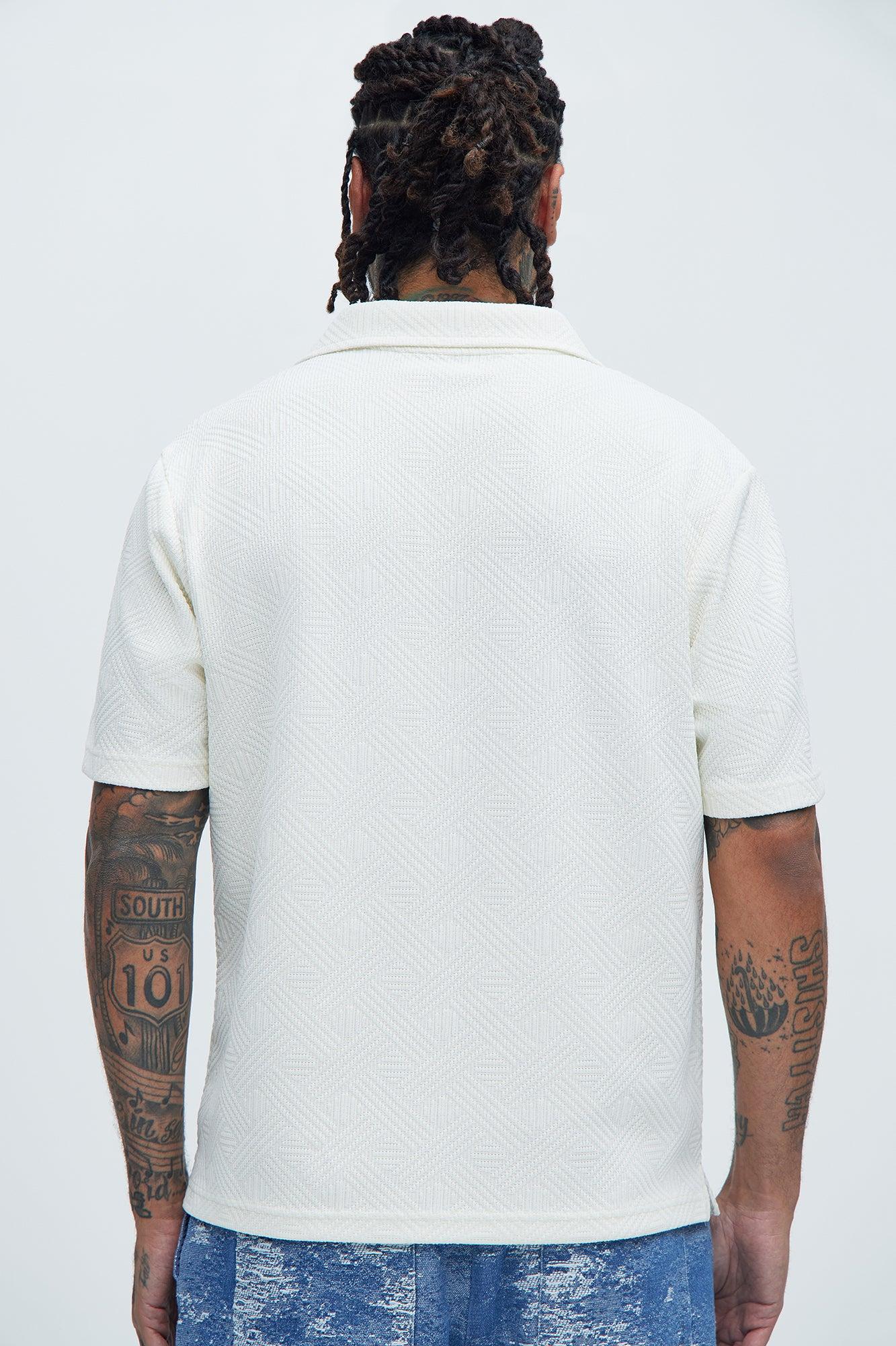 Burley Geo Textured Johnny Collar Shirt - Off White Product Image