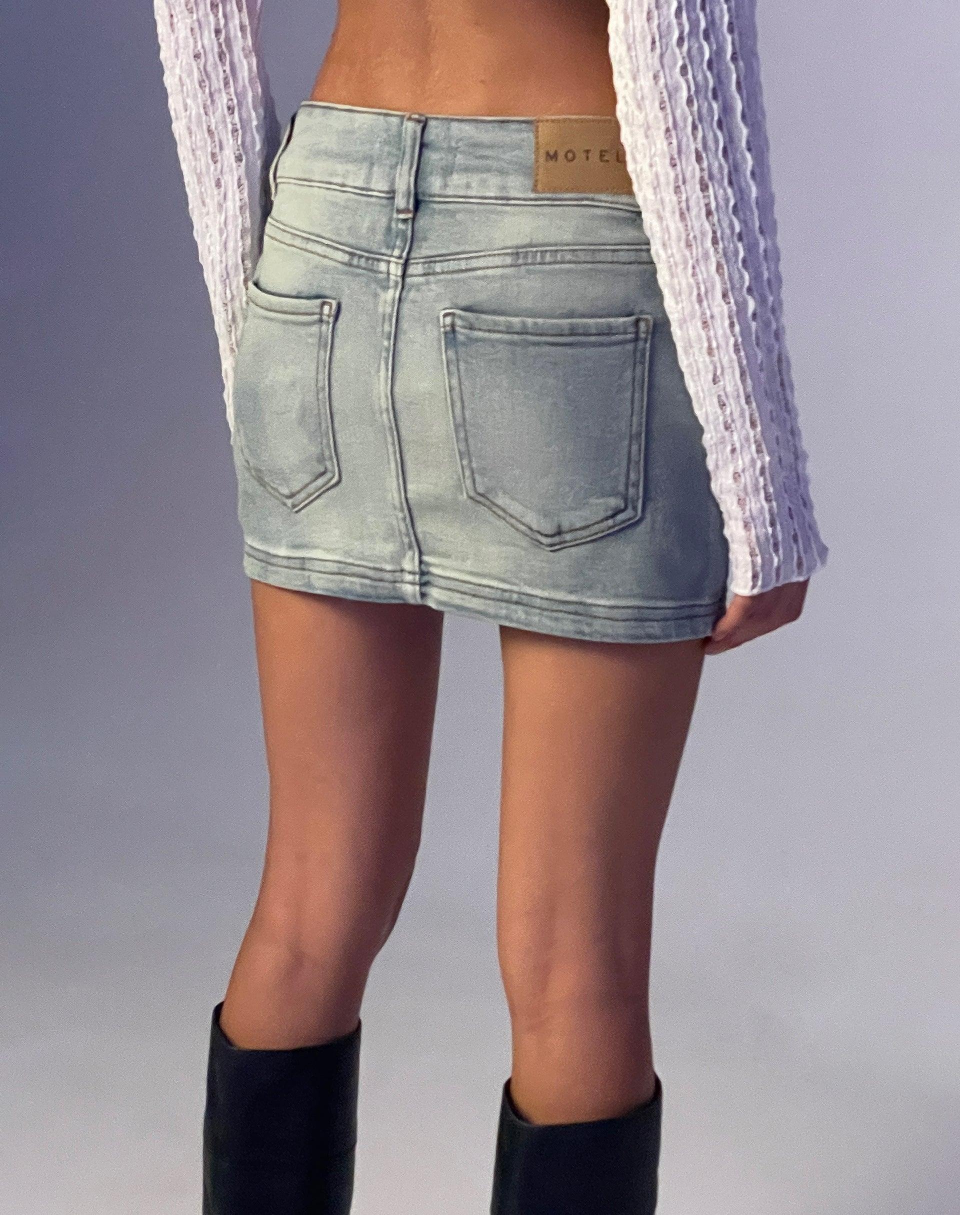 Low Rise Denim Mini Skirt in Super Bleach Female Product Image