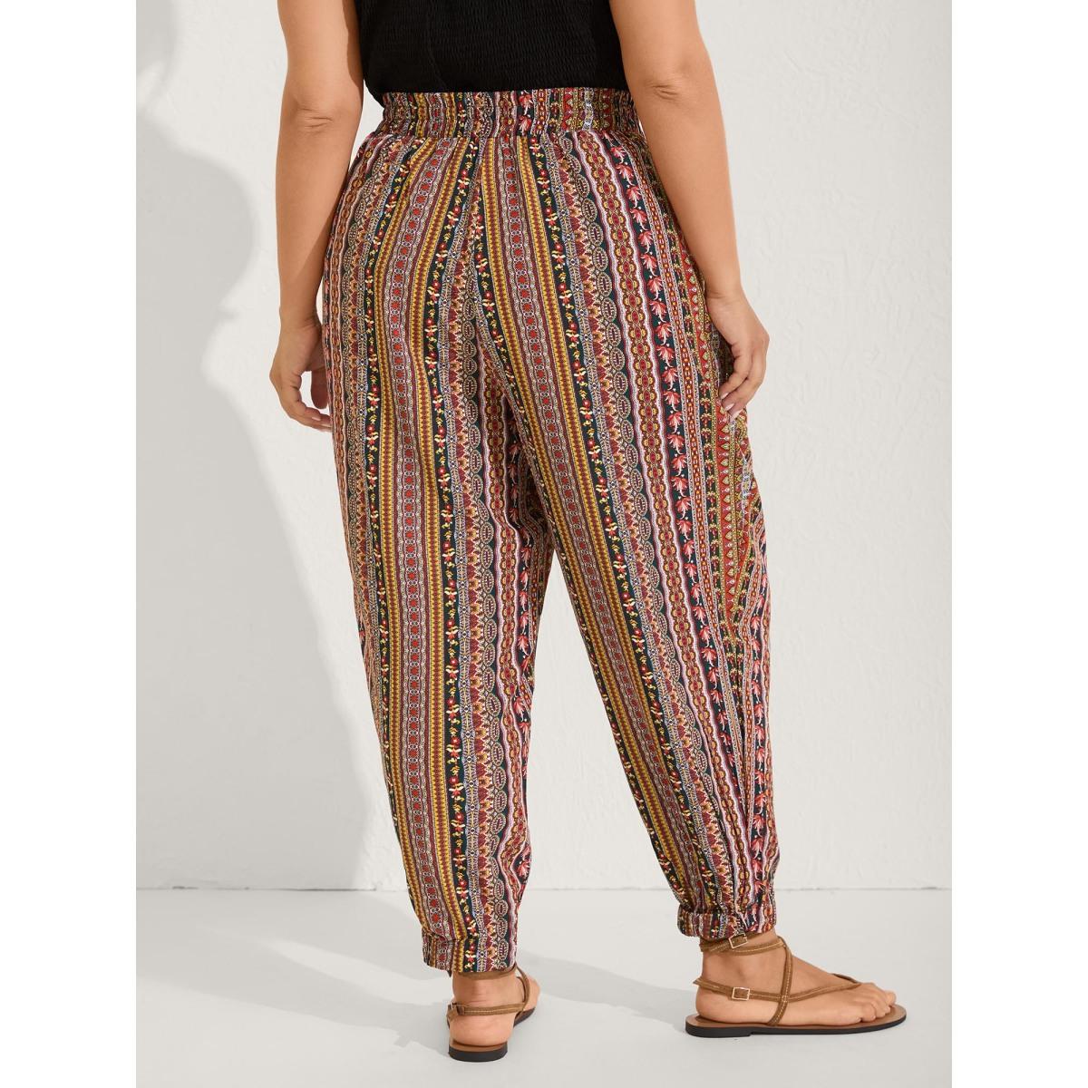 Plus Size Boho Striped Split Jogger Pants Women DarkGreen Casual Bodycon Mid Rise Everyday-Casual Pants BloomChic 22-24/3X Product Image