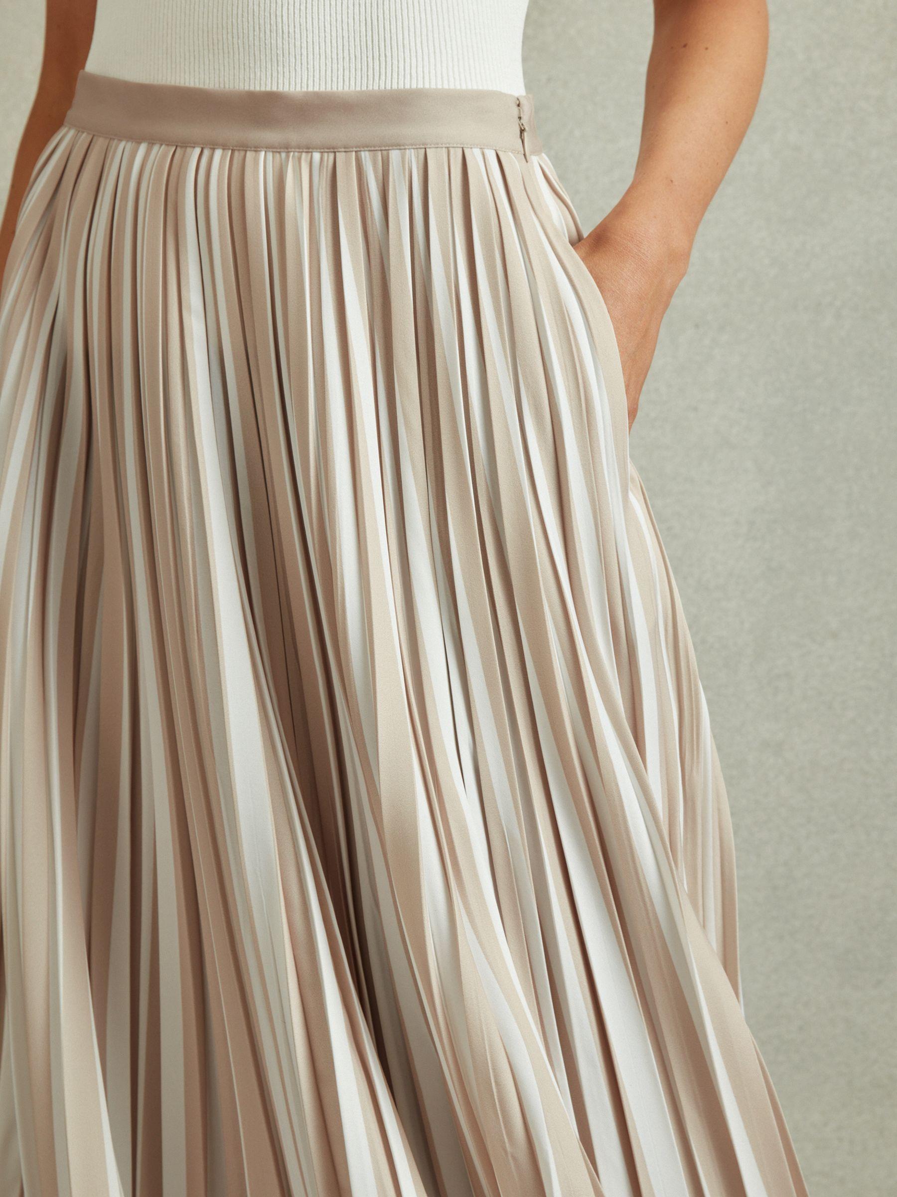 Striped Pleated Midi Skirt in Neutral Product Image