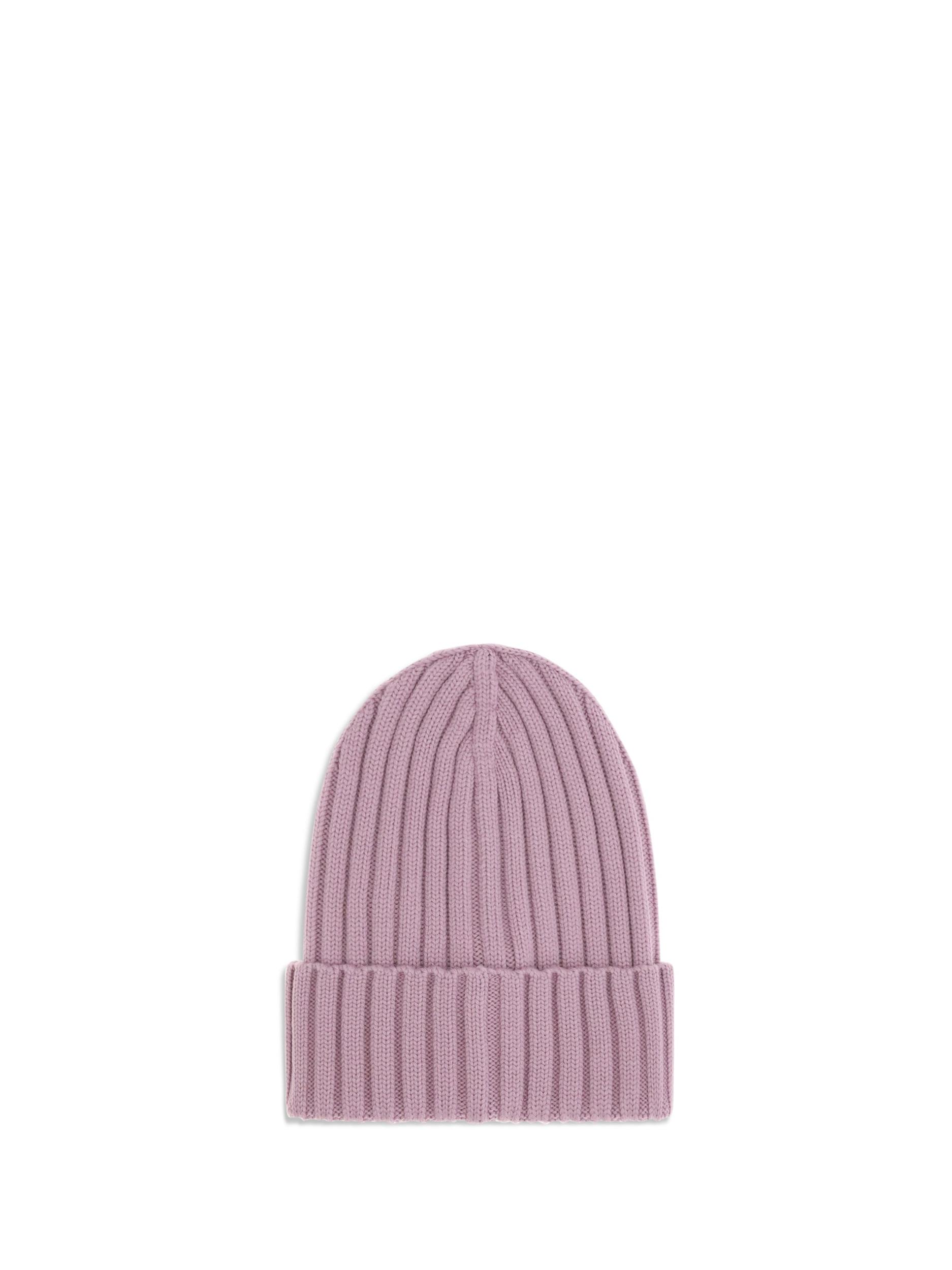 MONCLER Logo Patch Rib Wool Beanie In Purple Product Image