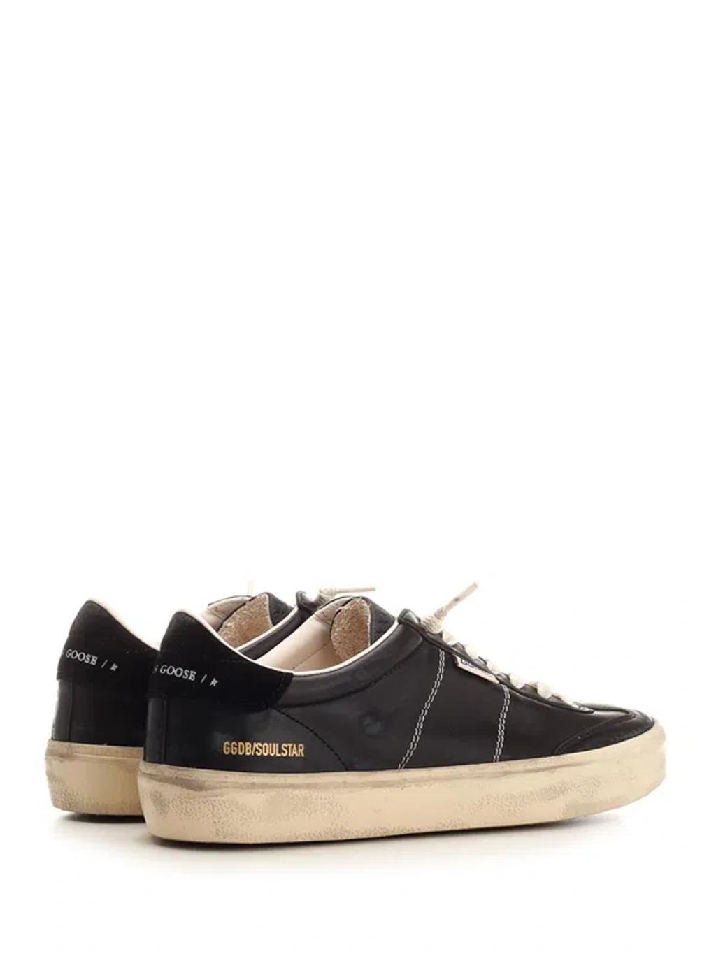 GOLDEN GOOSE Deluxe Brand Vintage-inspired Black Leather Sneakers With Contrasting White Laces Product Image