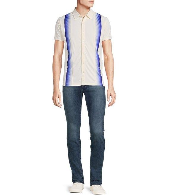 Cremieux Premium Denim Stripe Detailed Coat Front Knit Shirt Product Image