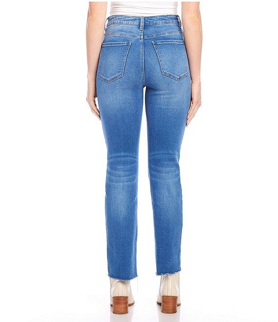 Karen Kane Stretch High RIse Raw Hem Straight Jeans Product Image