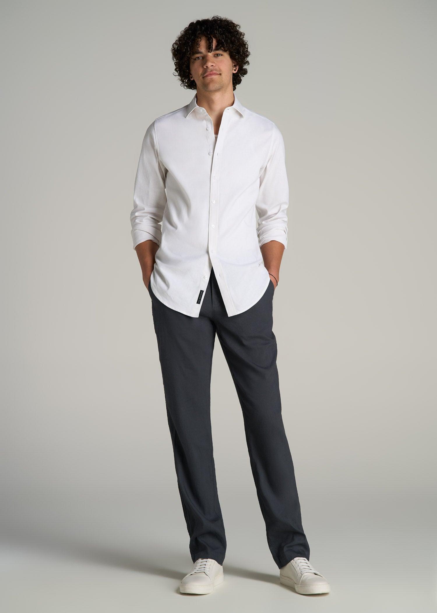 Garment Dyed Linen Casual Pants for Tall Men in Heron Grey Product Image