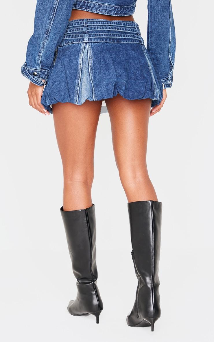 Indigo Buckle Detail Denim Puffball Mini Skirt Product Image