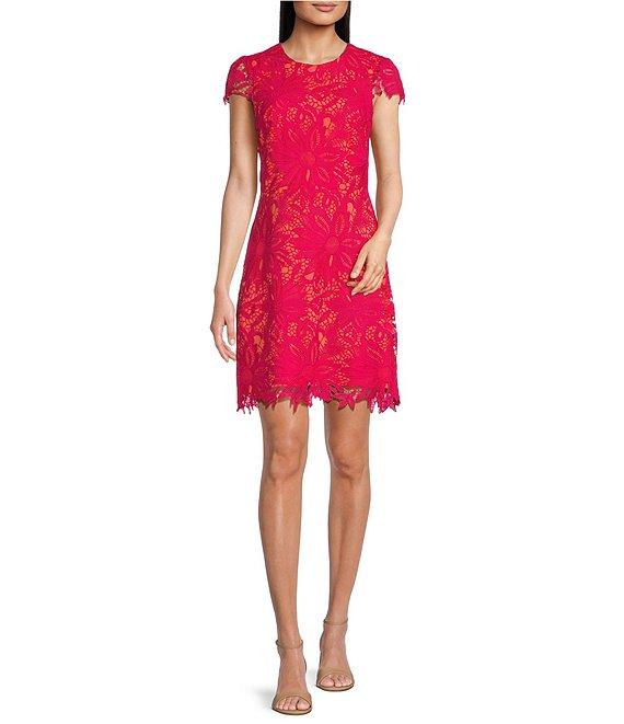 Vince Camuto Lace Round Neck Cap Sleeve Fit and Flare Dress Product Image
