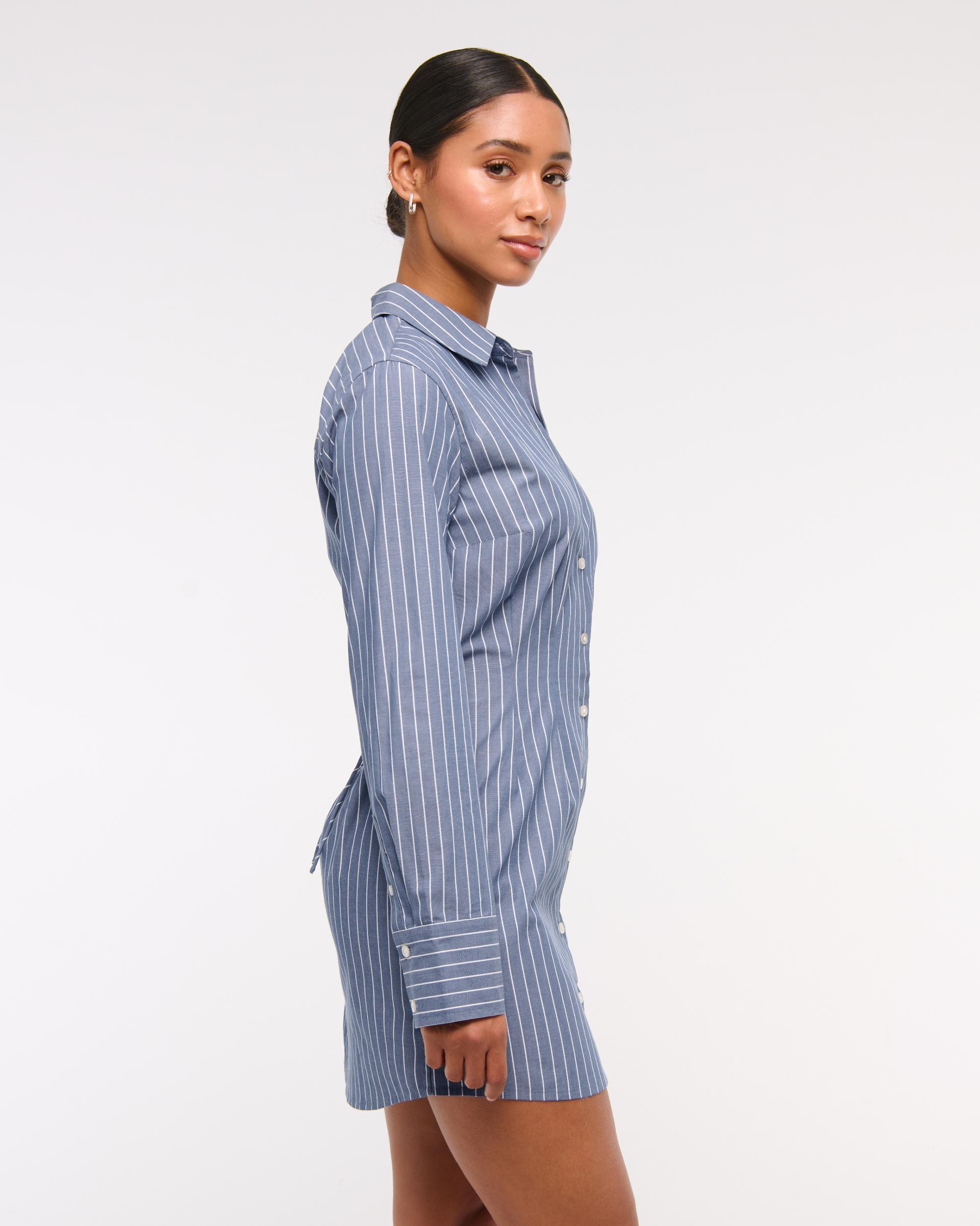 Fitted Long-Sleeve Mini Shirt Dress Product Image
