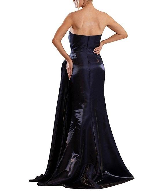 Terani Couture Shimmer Knit Asymmetric Strapless High Slit Gown Product Image