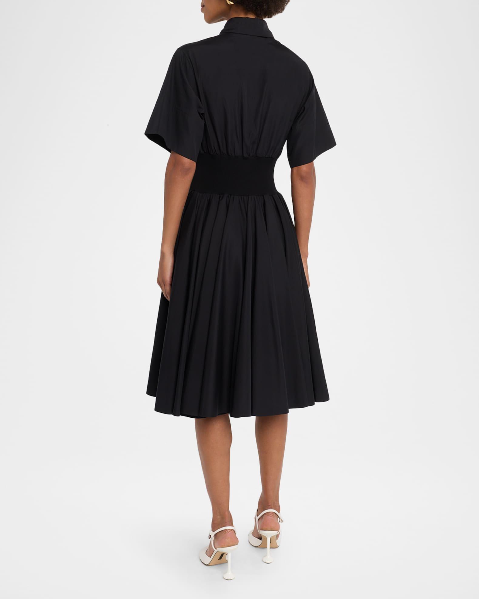 Short-Sleeve Cinched-Waist Poplin Midi Shirtdress Product Image