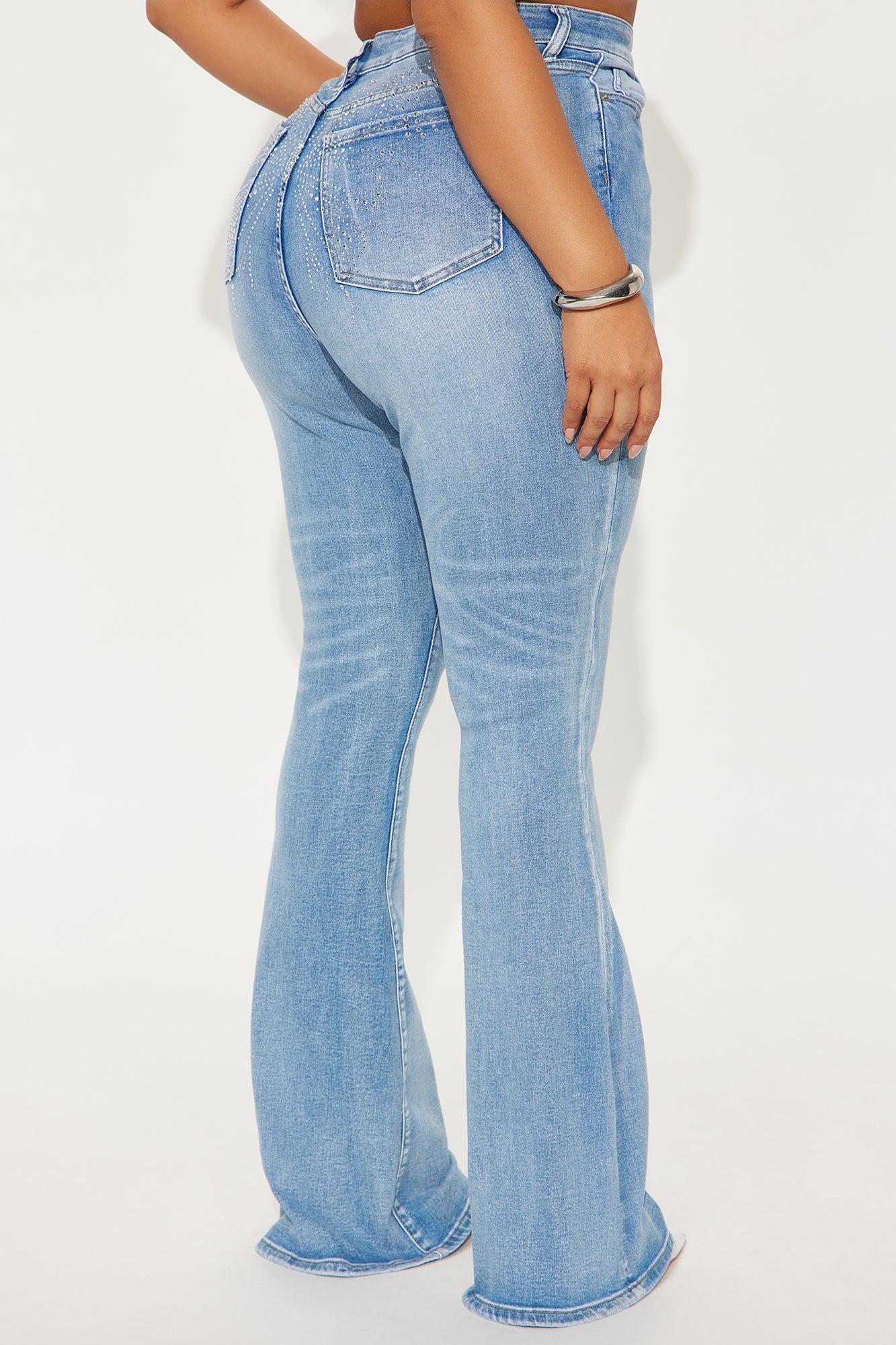 Taking Flight Butterfly Embellished Stretch Flare Jeans - Medium Wash Product Image