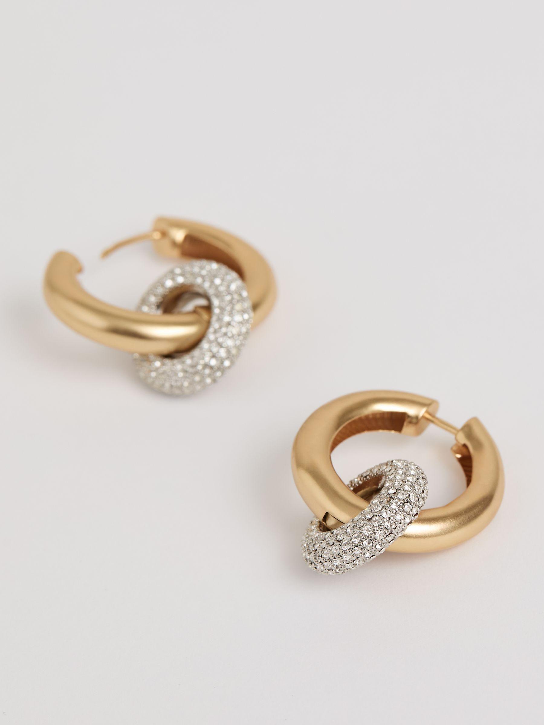 Pavé Link Hoop Earrings in Gold Tone Product Image