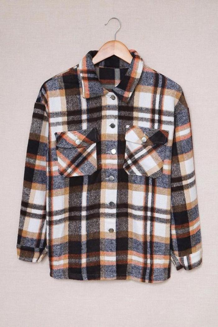 Plaid Print Pocketed Shacket Product Image