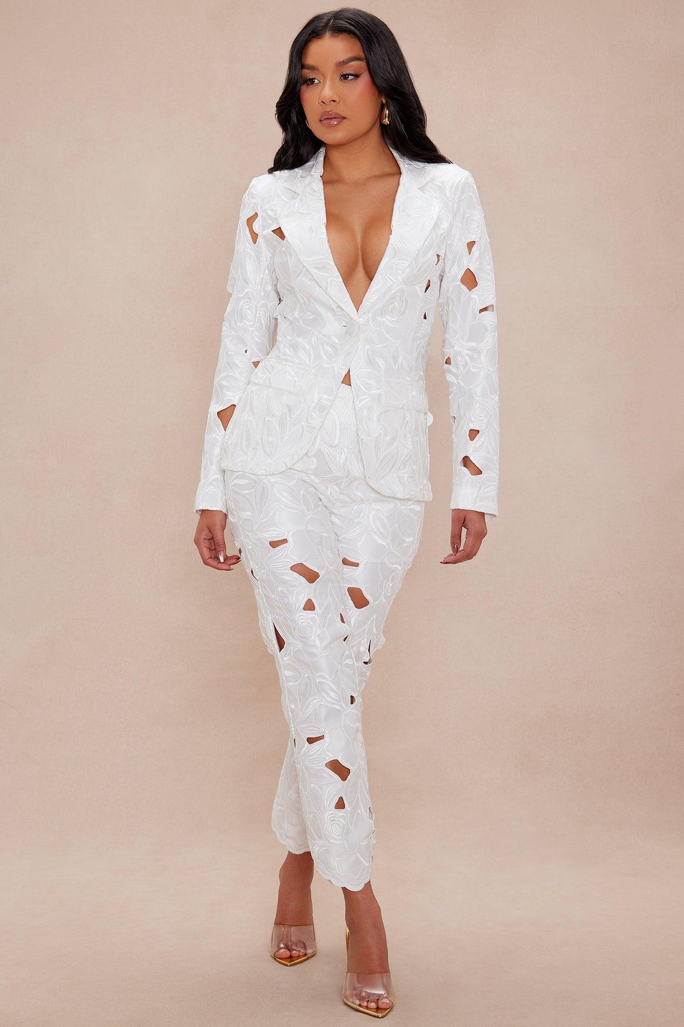 Alexandria Embroidered Blazer - White Product Image