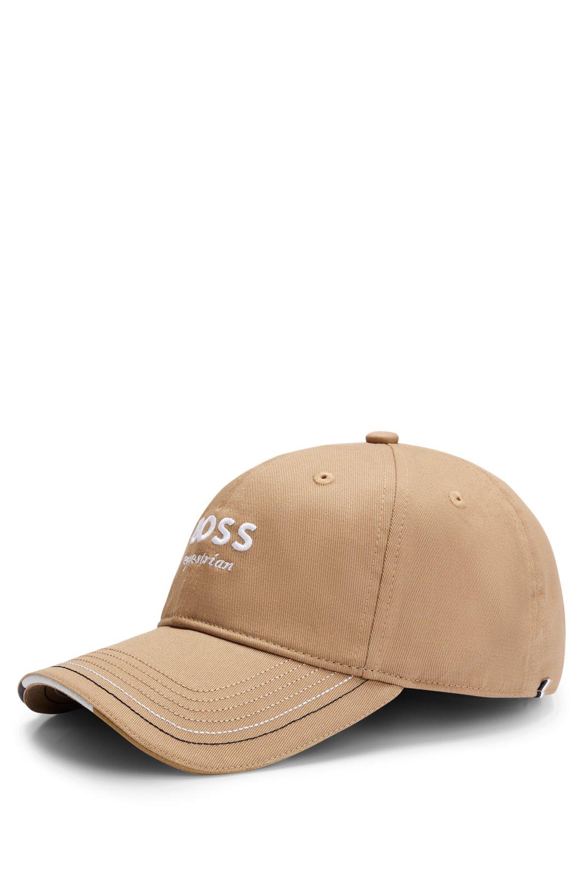 BOSS - Equestrian embroidered-logo cap with leather strap - Beige Product Image