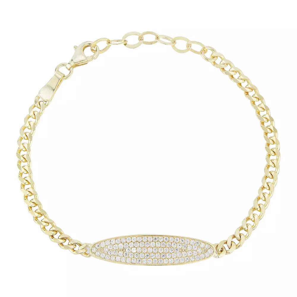 Sunkissed Sterling Cubic Zirconia Bar Curb Chain Bracelet, Women's, Size: 7", Gold Tone Product Image
