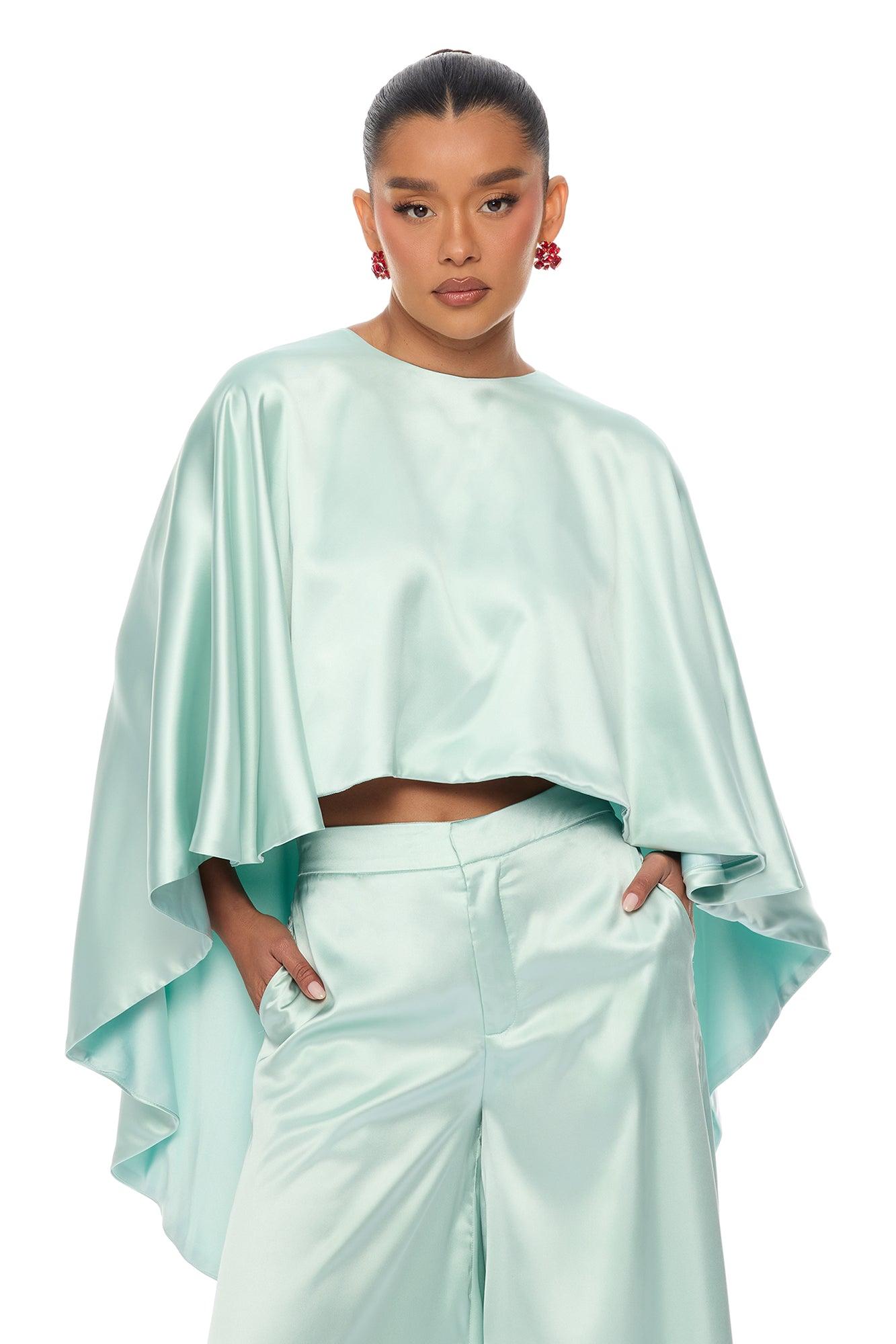 Zarah Draped Satin Pant Set - Mint Female Product Image
