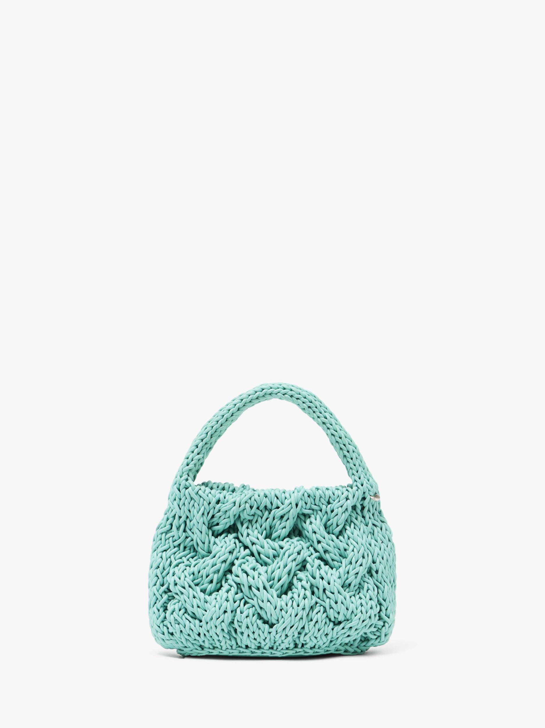 SMALL CABLE KNIT BAG - LEATHER DRAWCORD TOP HANDLE BAG Product Image