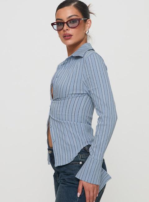 Madlin Long Sleeve Top Blue Stripe Product Image