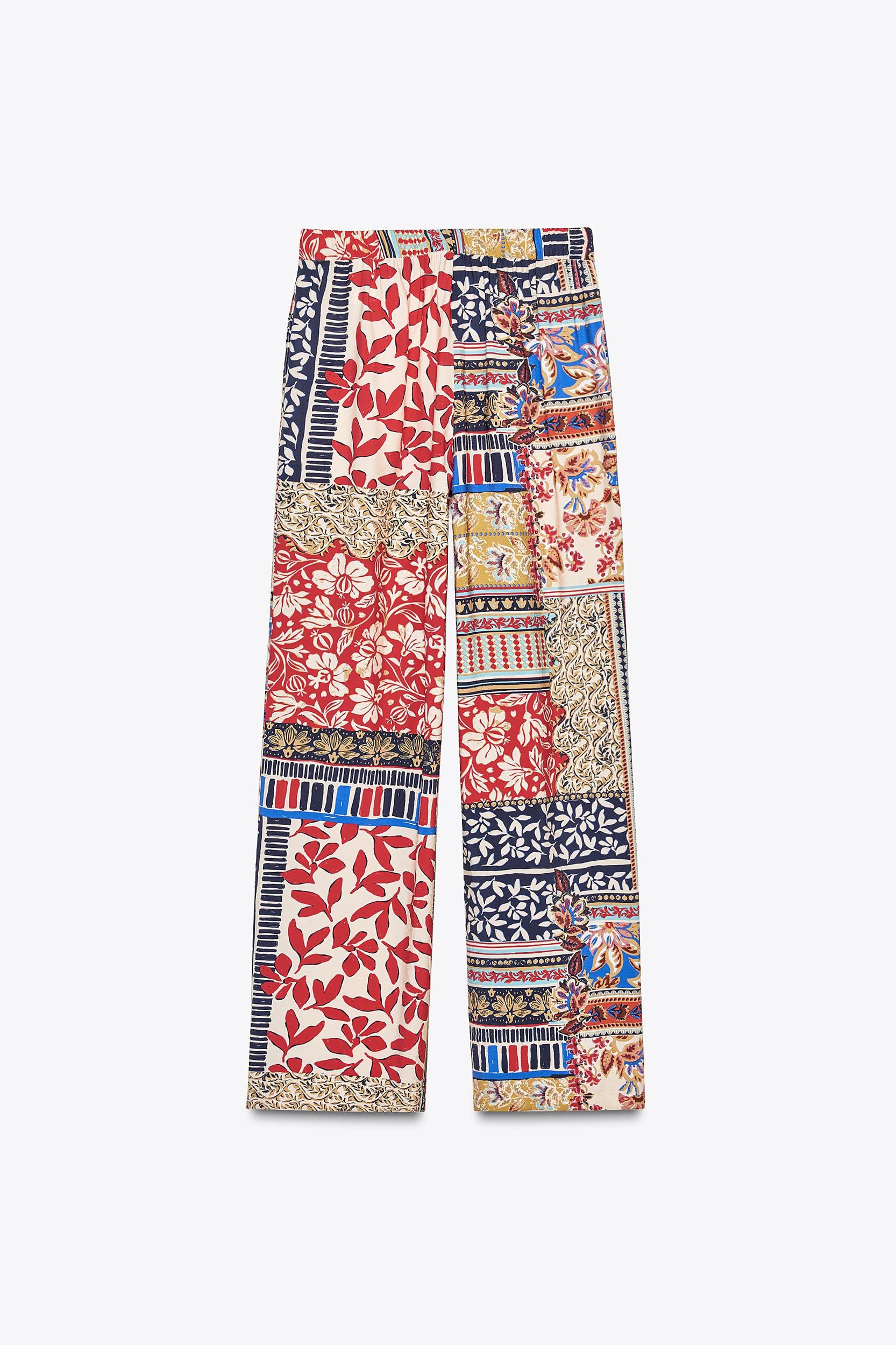 PATCHWORK PRINT WIDE LEG PANTS Product Image