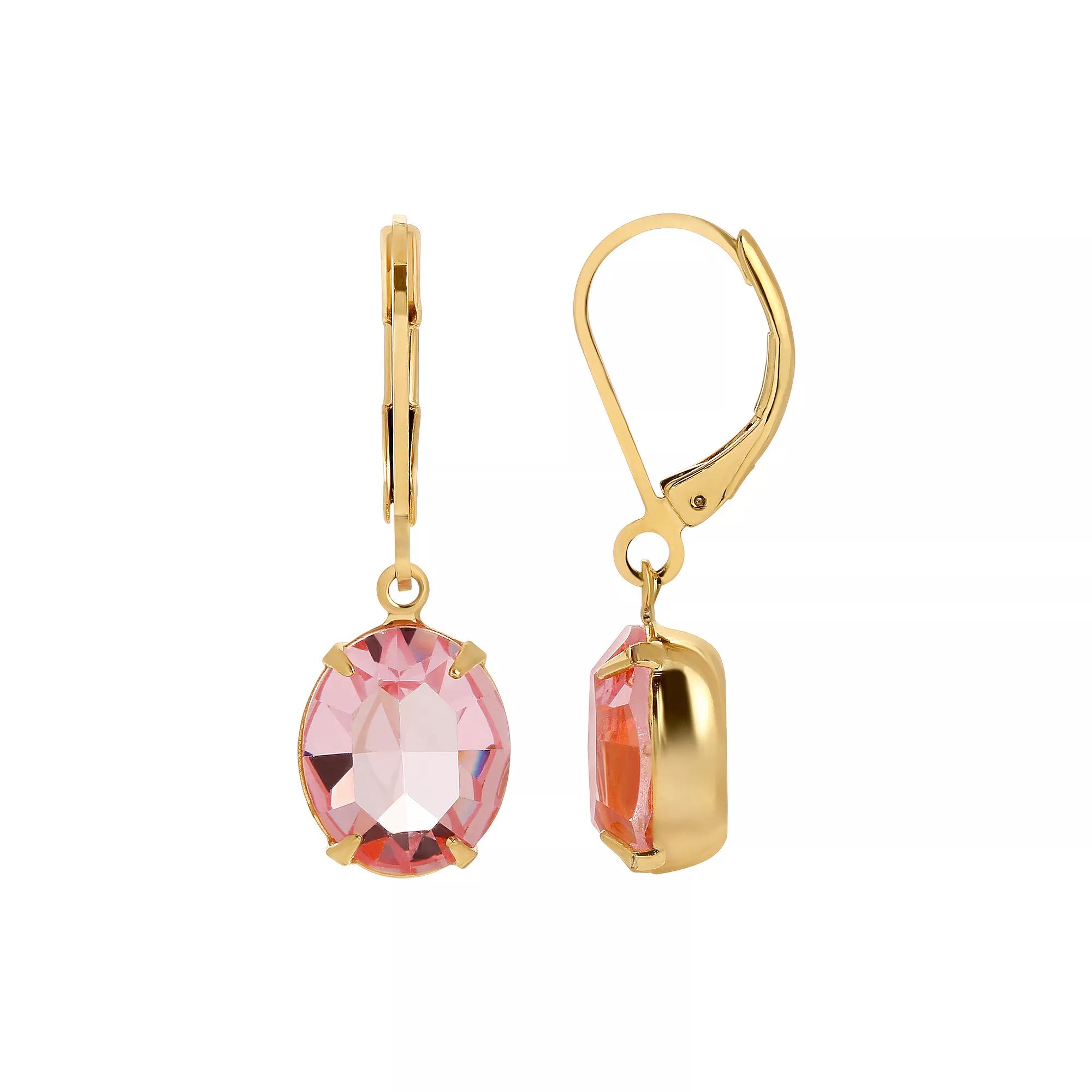 1928 Gold Tone Pink Oval Crystal Drop Earrings, Women's Product Image