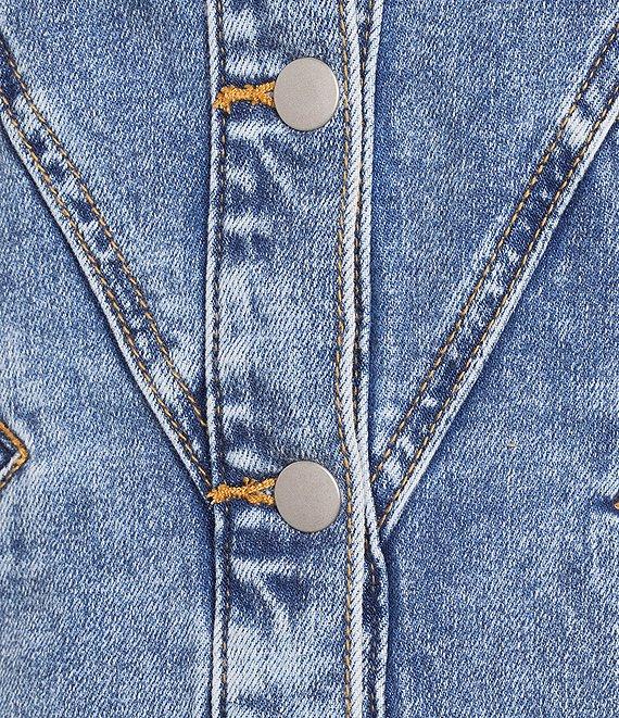 Driftwood Stretch Denim Rounded Collar Lace Bow Vest Product Image