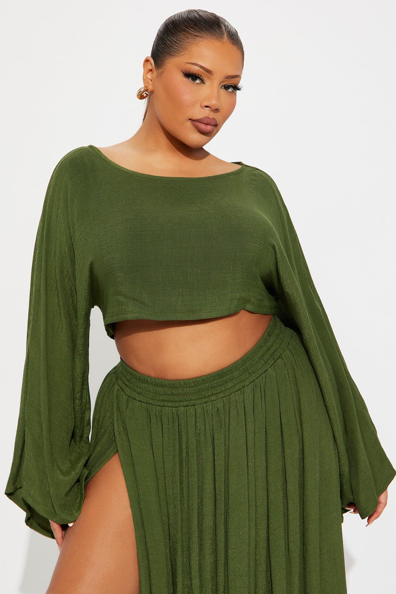 Miranda Maxi High Slit Maxi Skirt Set - Olive Female Product Image